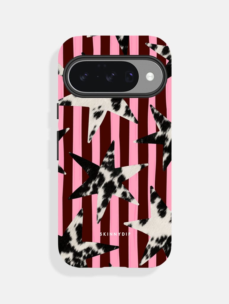 Cow Print Star Stripe Burgundy and Pink Ultra Protective Google Pixel Case - Image 1