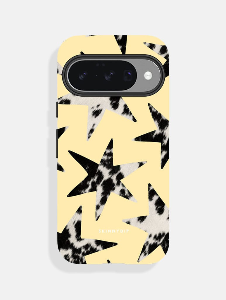 Cow Print Stars Yellow Ultra Protective Google Pixel Case - Image 1