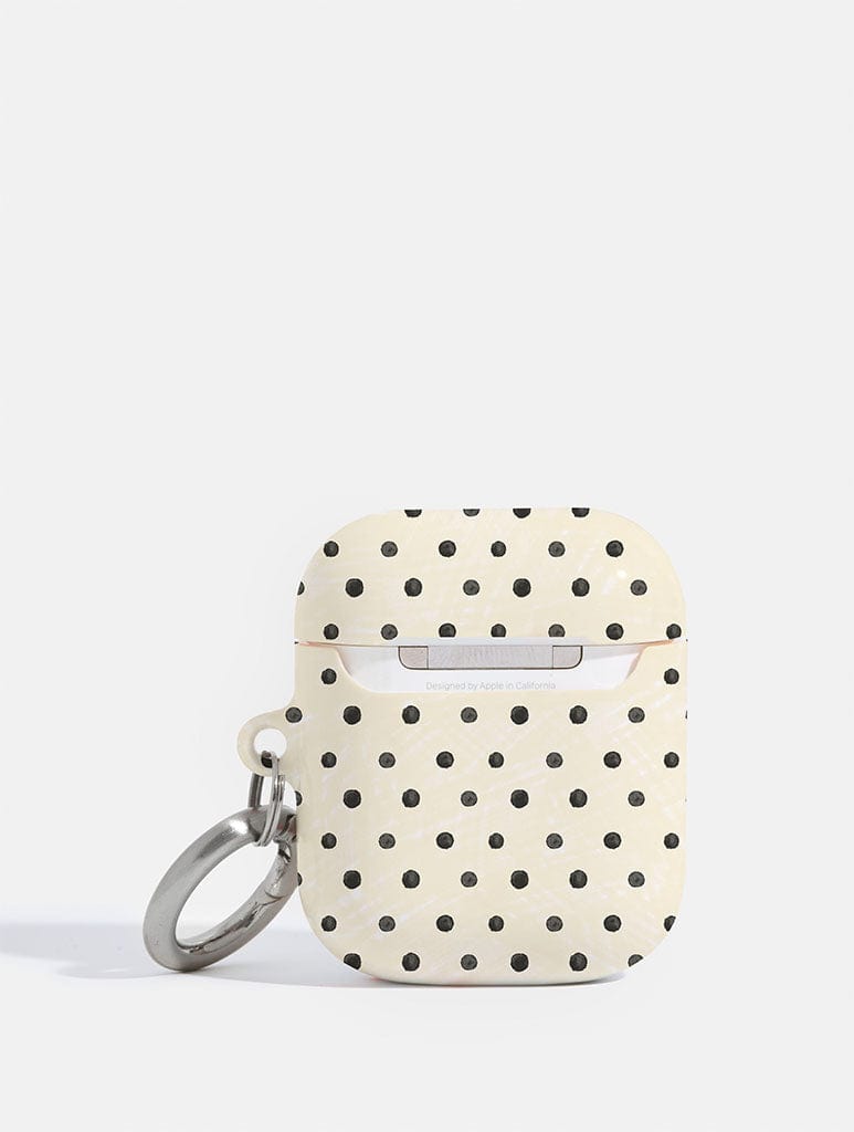 Cream and Black Painted Polka Dot Airpods Case