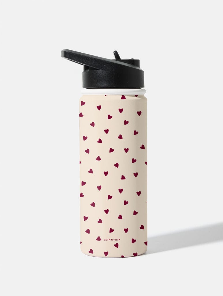 Cream and Burgundy Ditsy Hearts 18oz Stainless Steel Water bottle