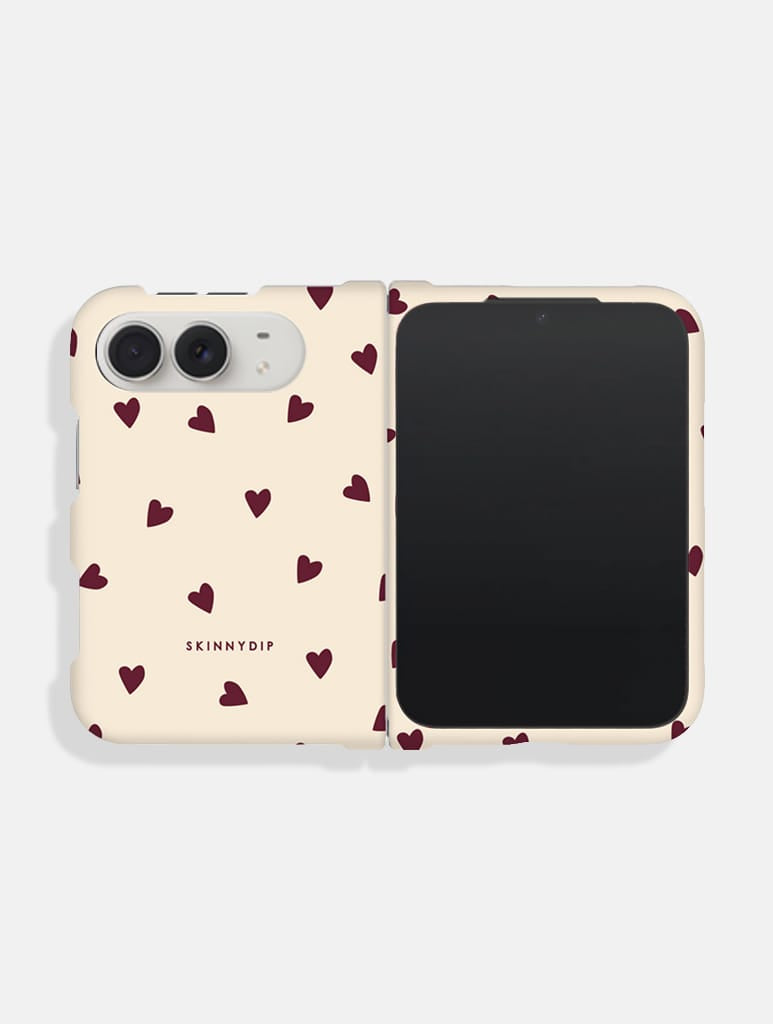 Cream And Burgundy Ditsy Hearts Impact Resistant iPhone Duo Case - Image 1