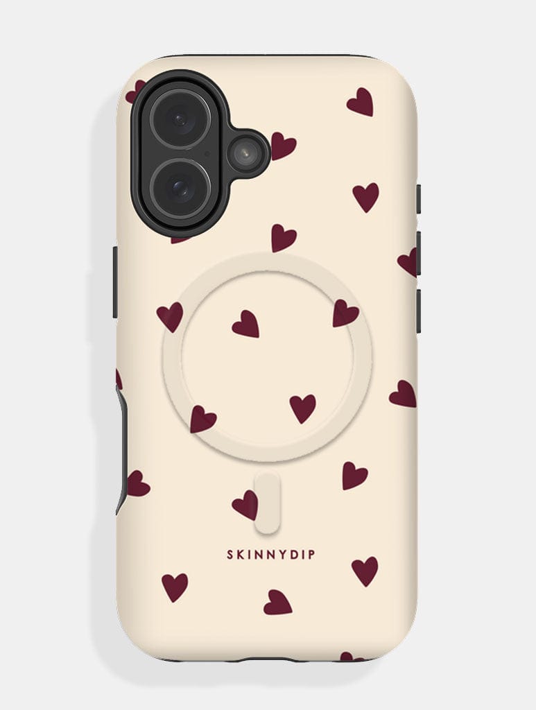 Cream and Burgundy Ditsy Hearts MagSafe Ultra Protective iPhone Case - Image 1
