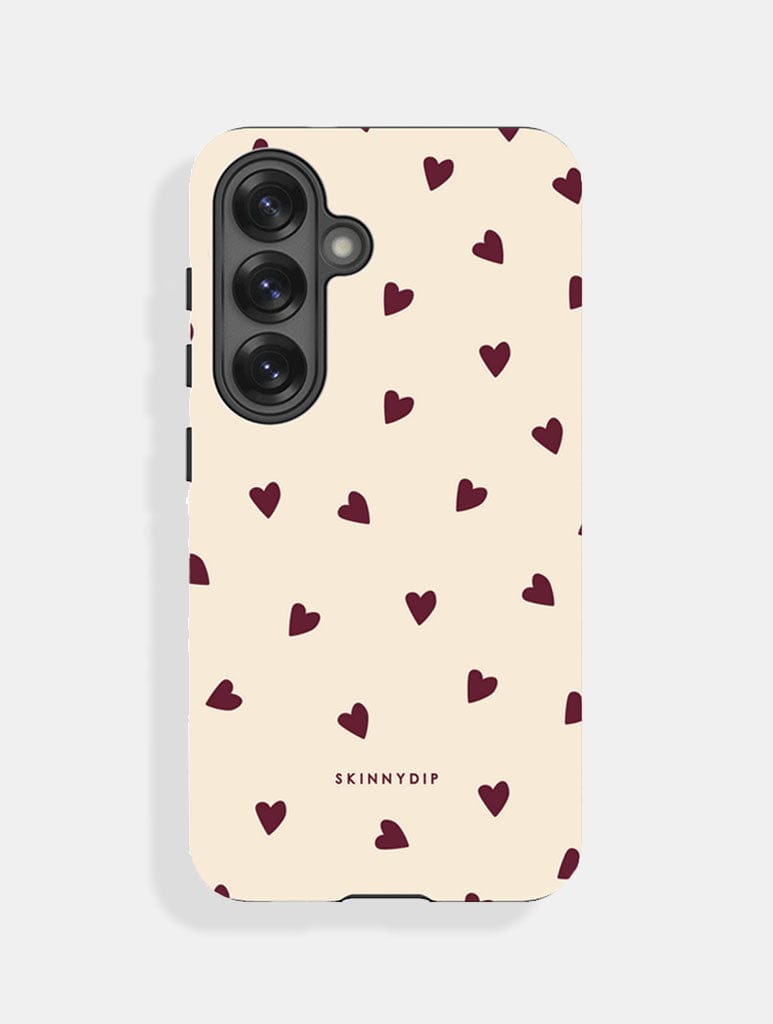 Cream and Burgundy Ditsy Hearts Ultra Protective Samsung Case - Image 1