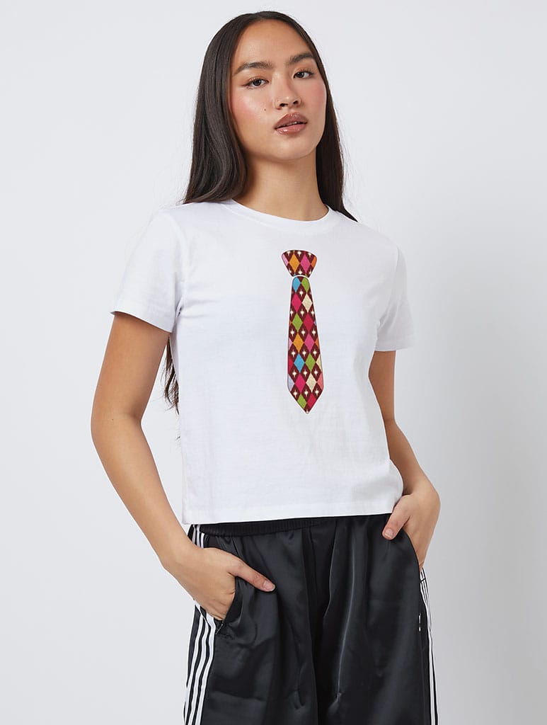 Diamond Tie Baby T-Shirt In White - Image 1