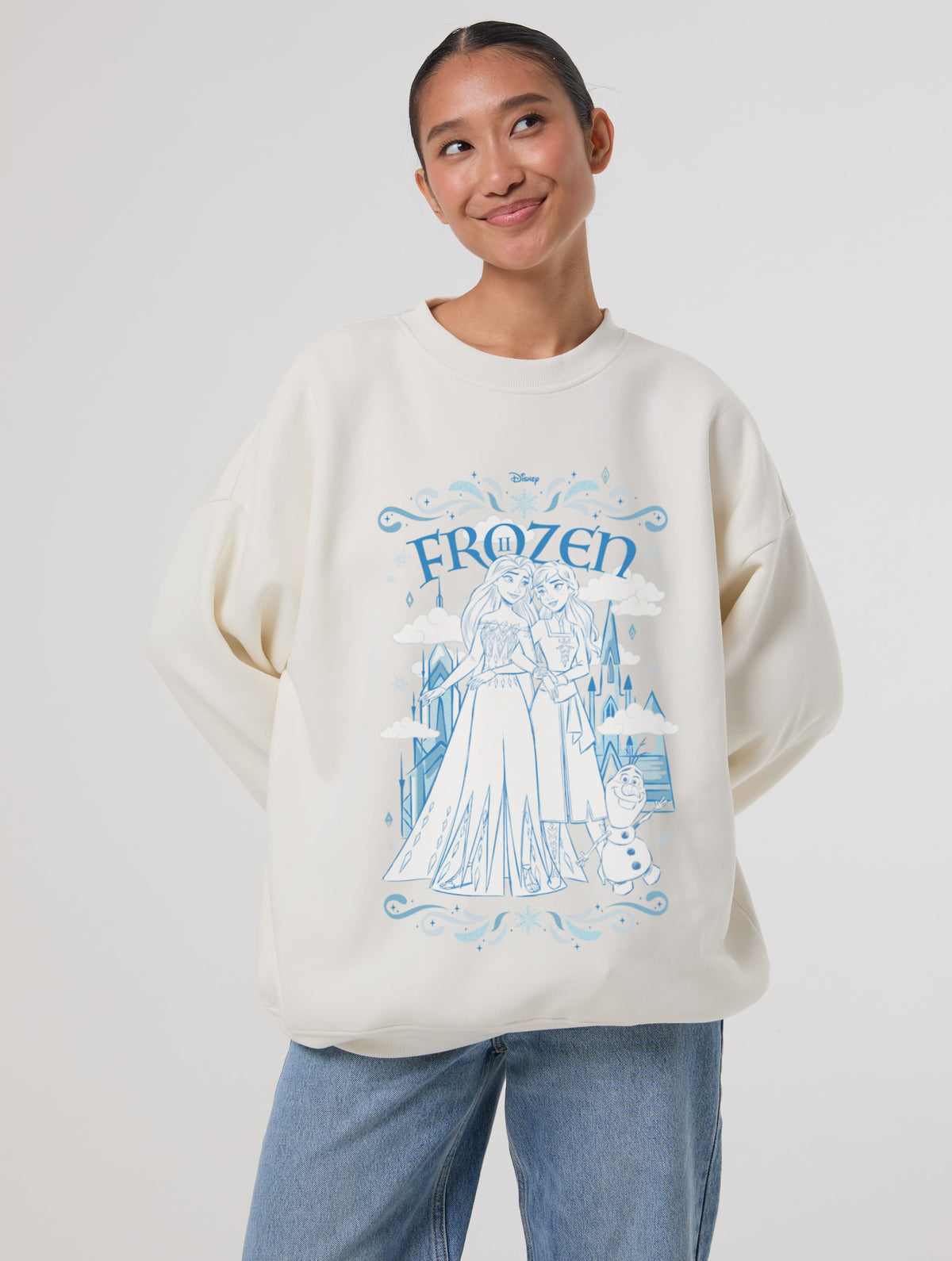 Disney Frozen 2 Castle Front Print Sweatshirt In White - Image 3