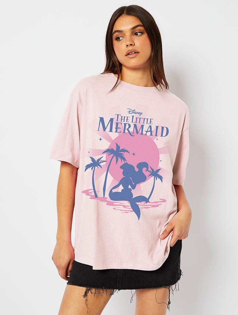 Disney Little Mermaid Sunset T-Shirt in Pink - Image 1