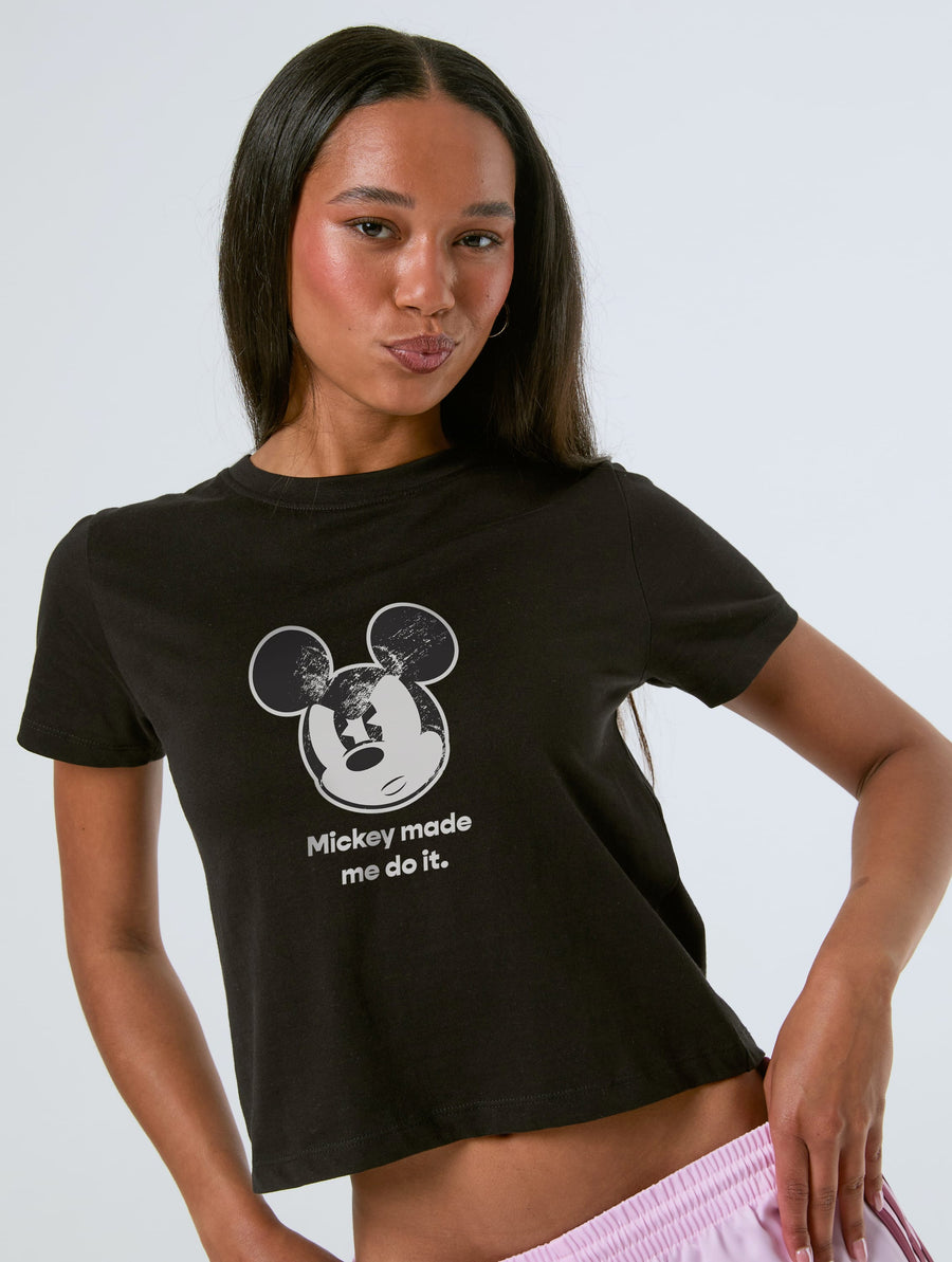 Disney Mickey Made Me Do It Baby T-Shirt In Black - Image 1