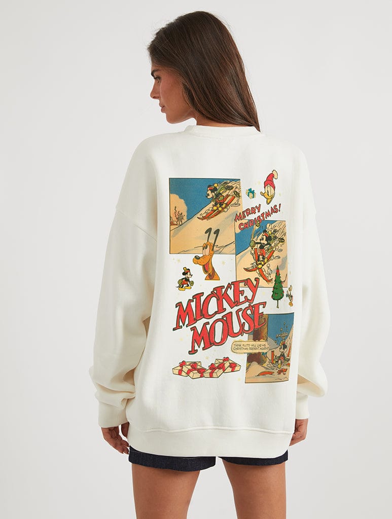 Disney Mickey Vintage Ski Poster Sweatshirt In White - Image 1