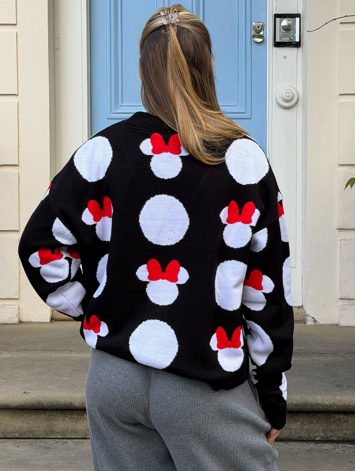 Disney Minnie Mouse Head Polka Dot Knitted Cardigan in Black - Image 4
