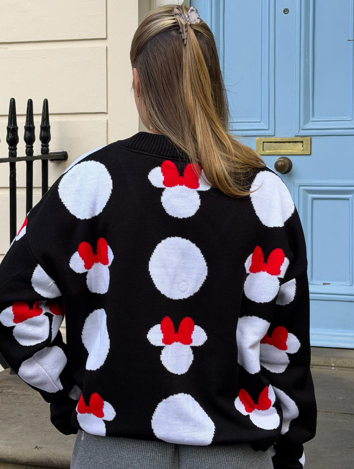 Disney Minnie Mouse Head Polka Dot Knitted Cardigan in Black - Image 3