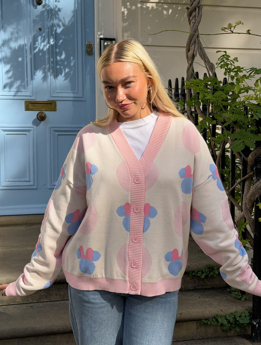 Disney Minnie Mouse Head Polka Dot Knitted Cardigan - Image 1