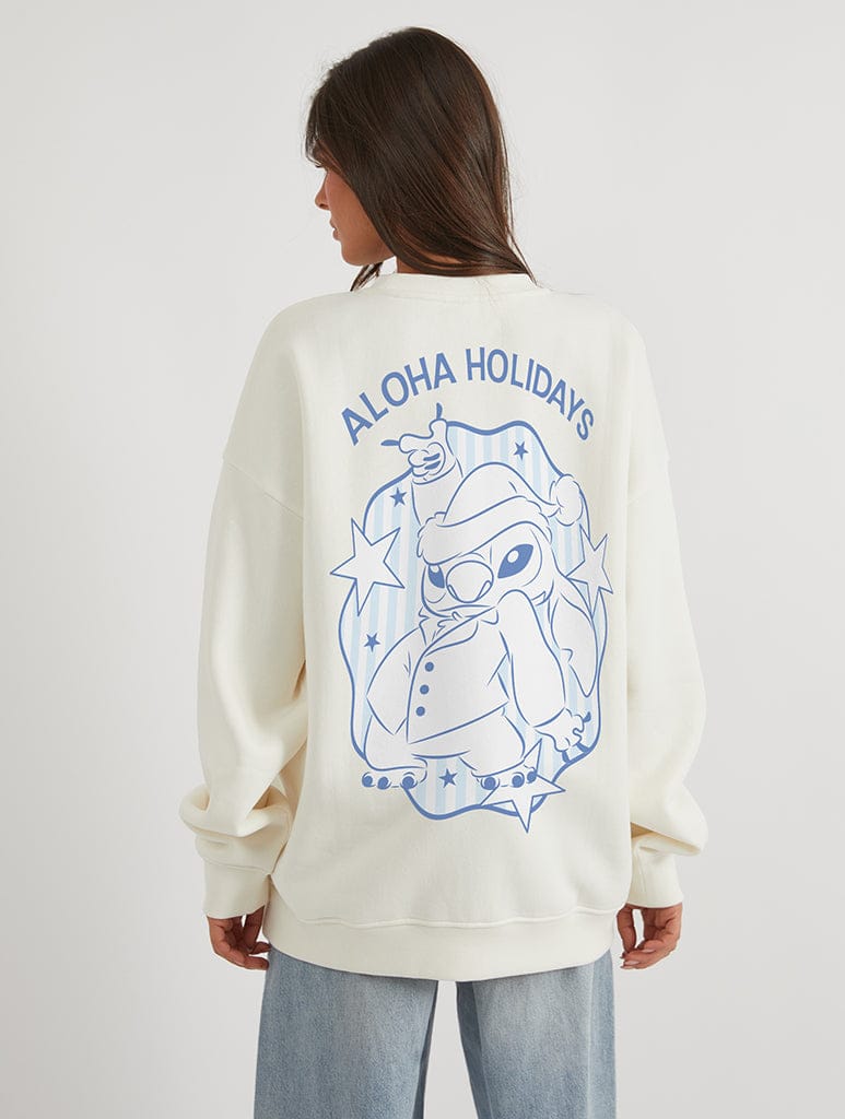 Disney Stitch Aloha Holidays Sweatshirt In White - Image 1