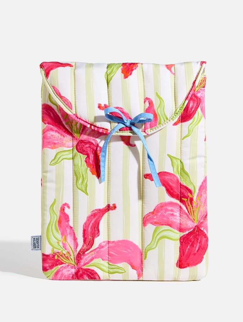 Exotic Lilies Stripe Quilted Bow Laptop Sleeve - Image 1