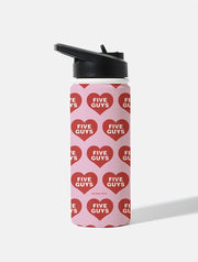 Five Guys x Skinnydip Pink Hearts 18oz Stainless Steel Water Bottle