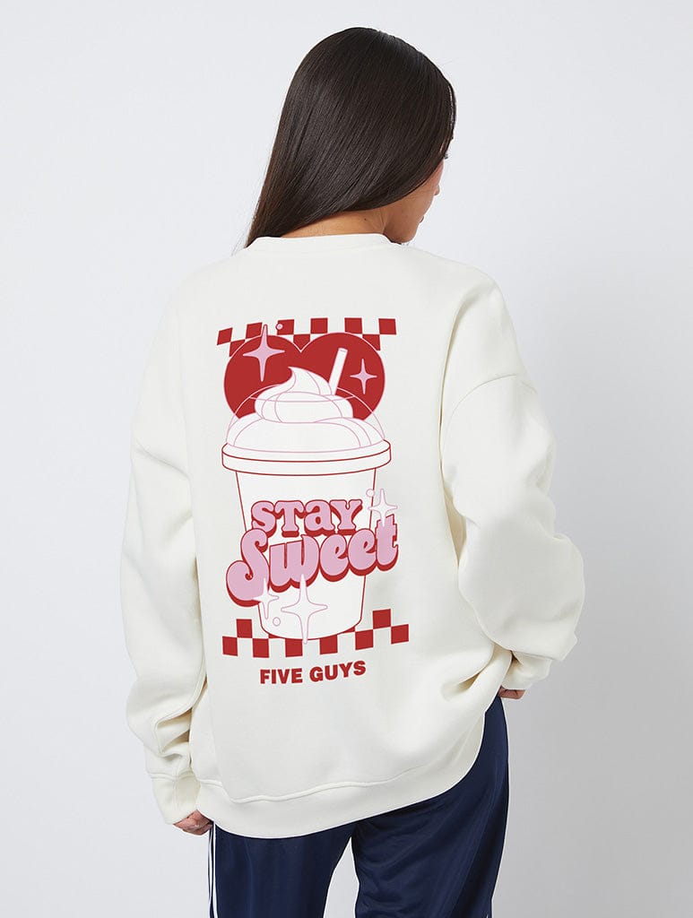 Five Guys x Skinnydip Stay Sweet Sweatshirt In White - Image 1