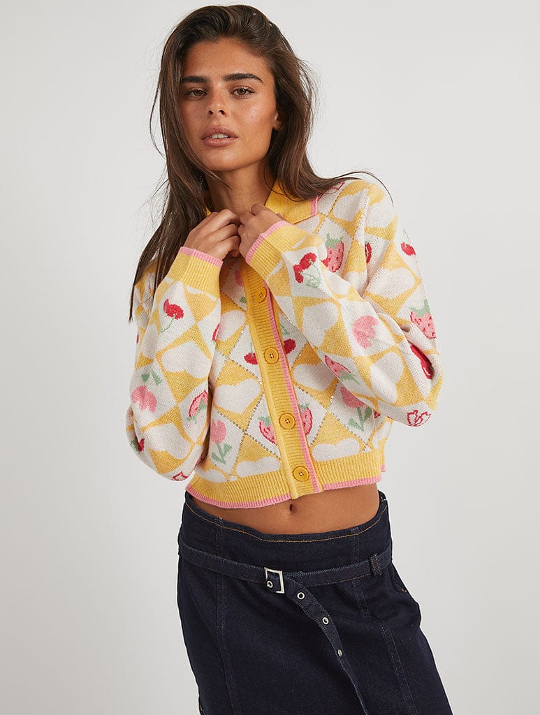 Floral Diamond Knitted Cardigan - Image 1