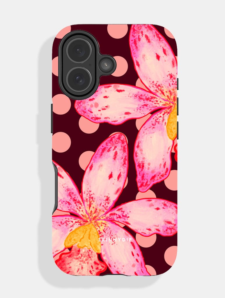 Floral Spots Burgundy And Pink Ultra Protective iPhone Case - Image 1