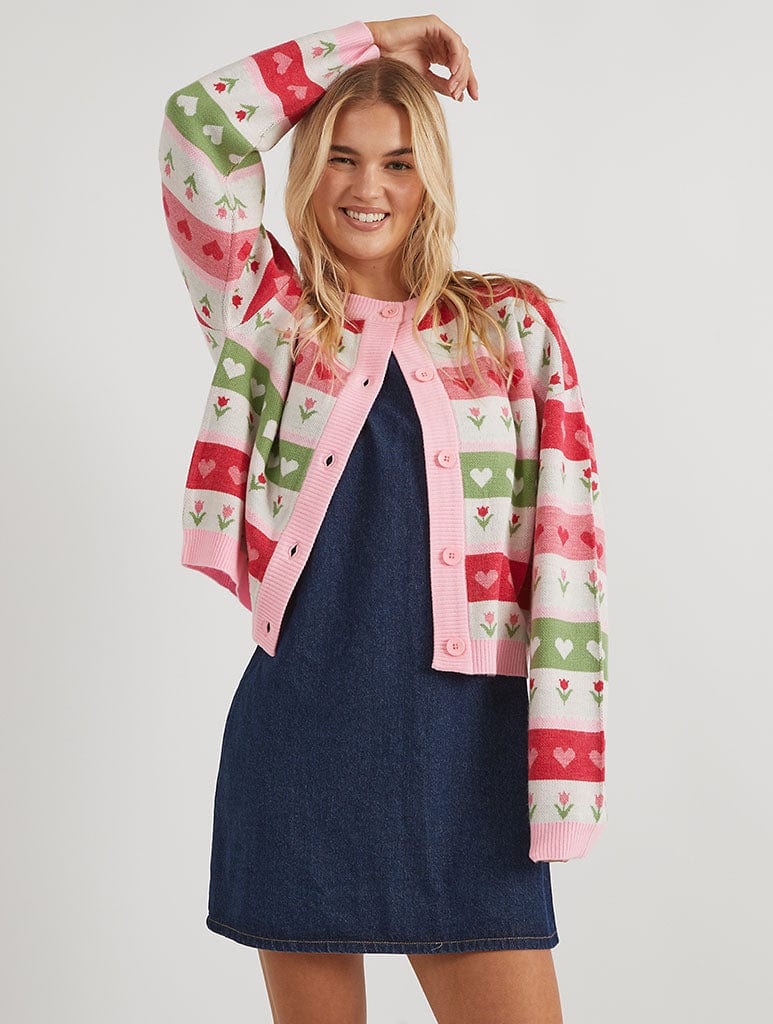 Floral Stripe Knitted Cardigan