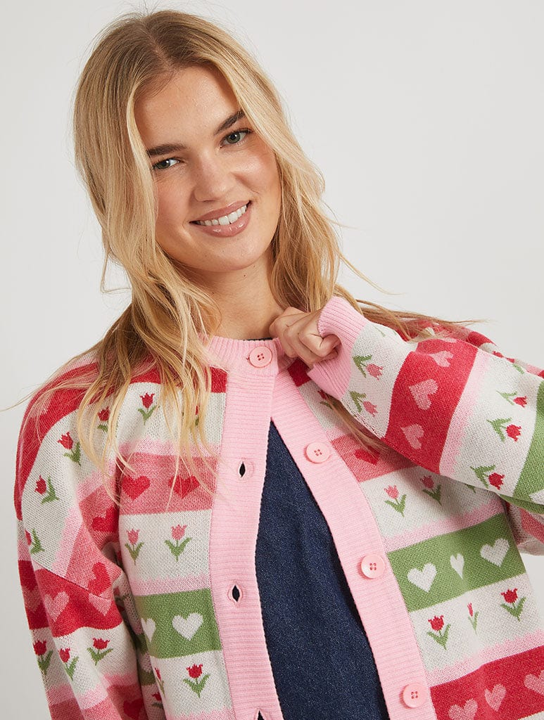 Floral Stripe Knitted Cardigan - Image 1