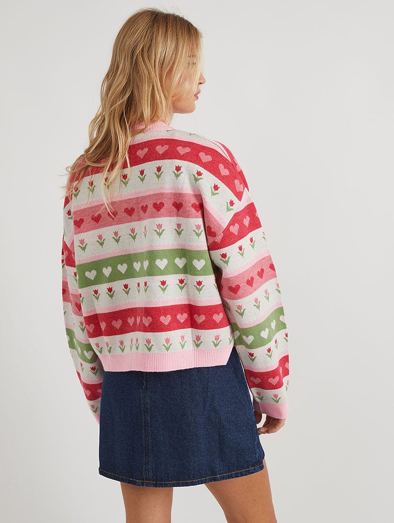 Floral Stripe Knitted Cardigan - Image 5
