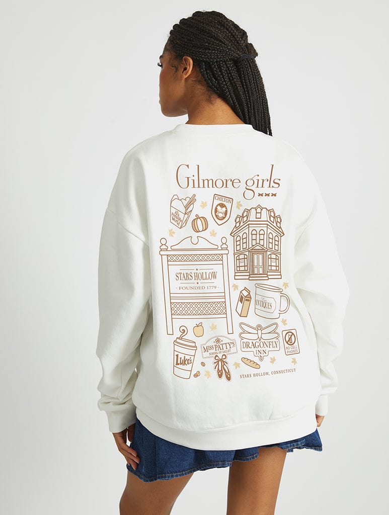 Gilmore Girls x Skinnydip Stars Hollow Sweatshirt In White - Image 1