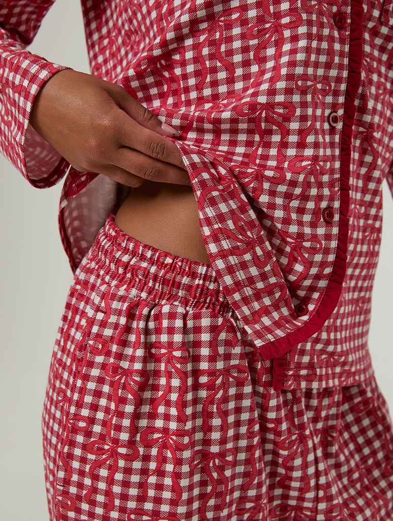 Gingham Bow Christmas Pyjama Set with Scrunchie - Image 4