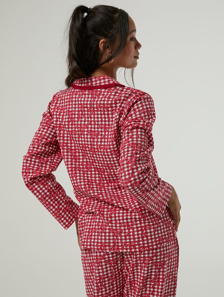 Gingham Bow Christmas Pyjama Set with Scrunchie - Image 3