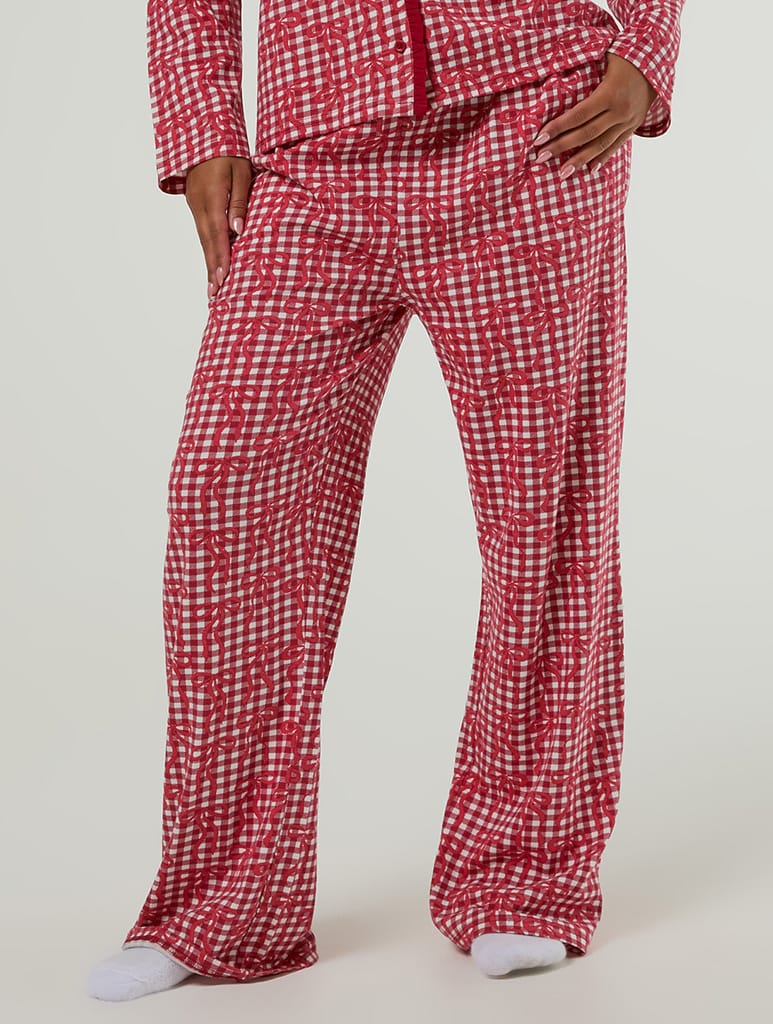 Gingham Bow Christmas Pyjama Set with Scrunchie - Image 5