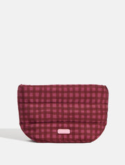 Gingham Pillow Pouch Makeup Bag in Burgundy
