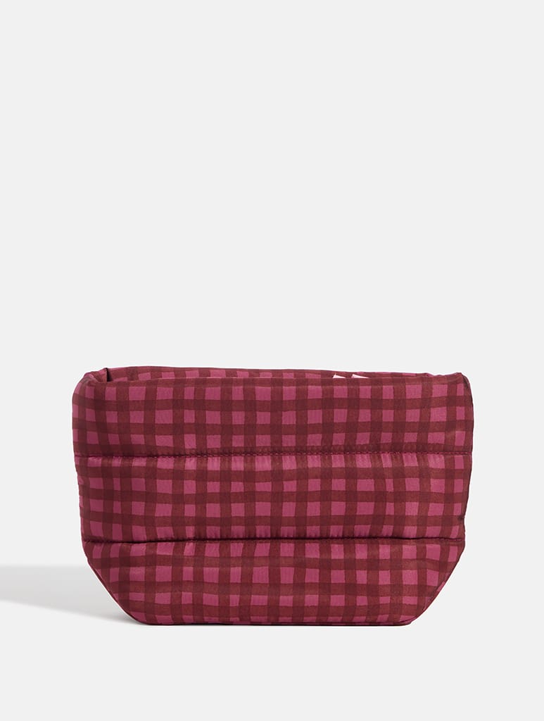 Gingham Pillow Pouch Makeup Bag in Burgundy - Image 6