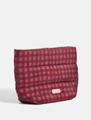 Gingham Pillow Pouch Makeup Bag in Burgundy