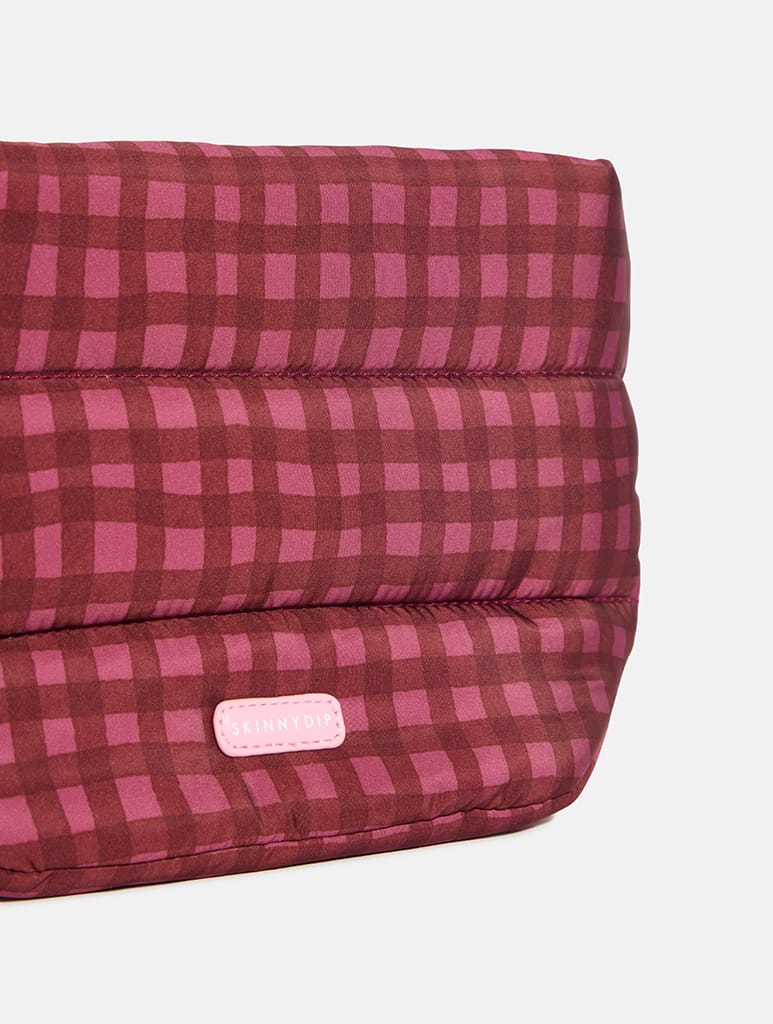 Gingham Pillow Pouch Makeup Bag in Burgundy - Image 5