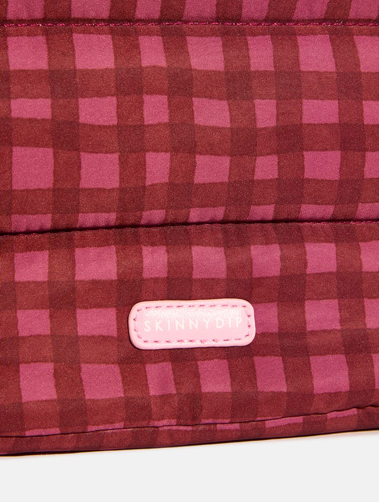 Gingham Pillow Pouch Makeup Bag in Burgundy - Image 4