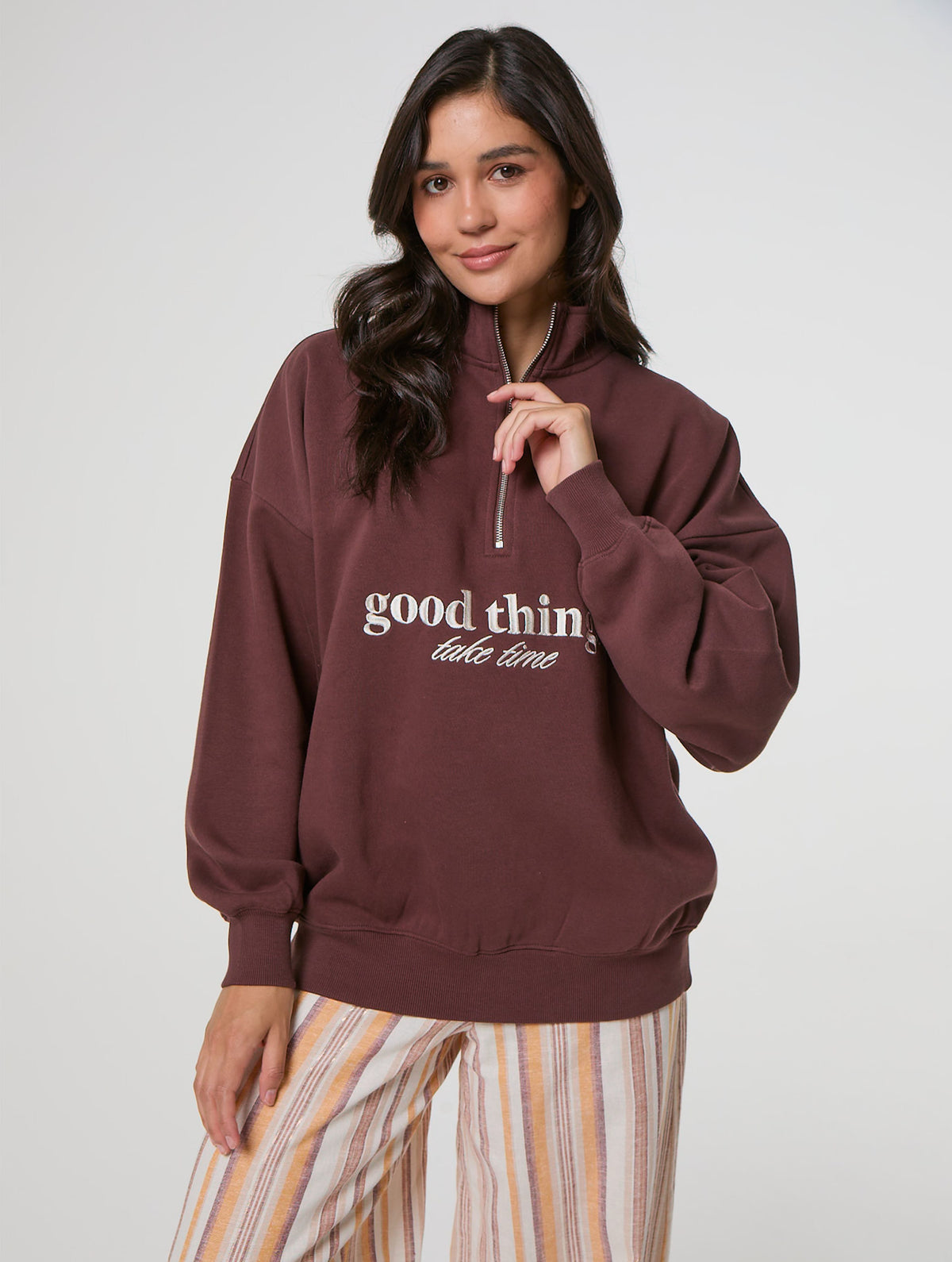 Good Things Take Time Quater Zip Sweatshirt - Image 2