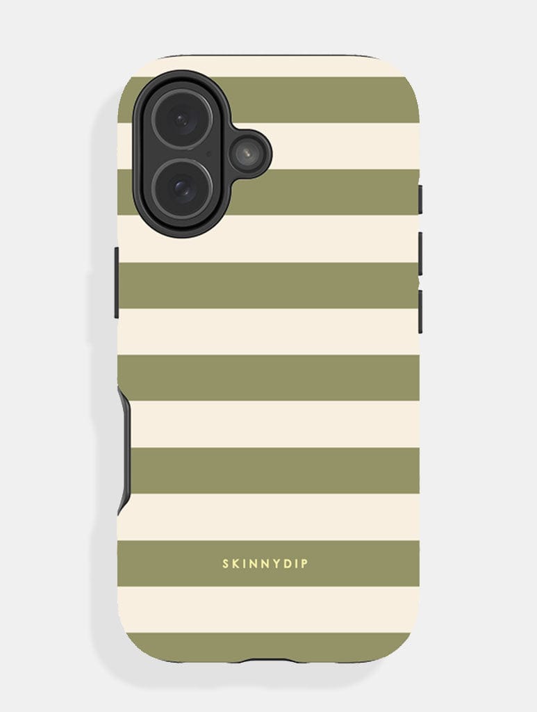 Green and Cream Stripes Ultra Protective iPhone Case - Image 1