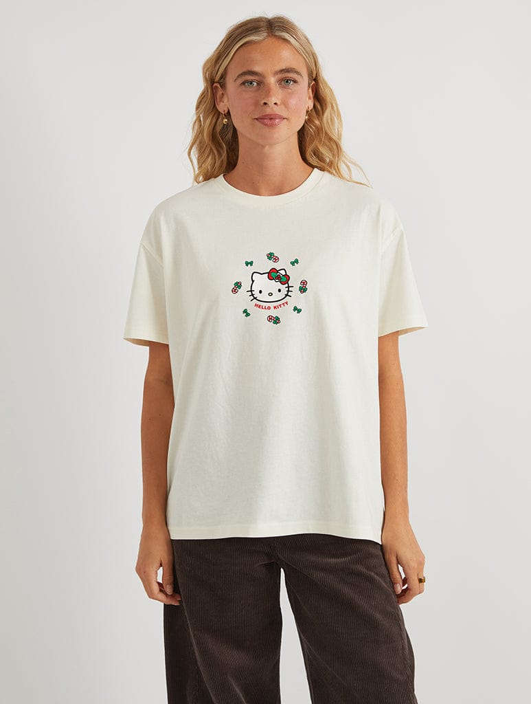 Hello Kitty x Skinnydip Candy Cane Bow T-Shirt In White - Image 1