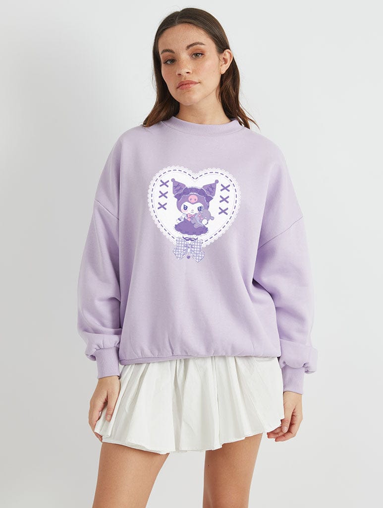 Hello Kitty x Skinnydip Kuromi Heart Patch Sweatshirt In Lilac - Image 1