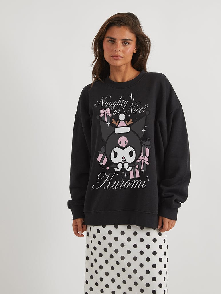 Hello Kitty x Skinnydip Kuromi Naughty Or Nice Sweatshirt In Black - Image 1