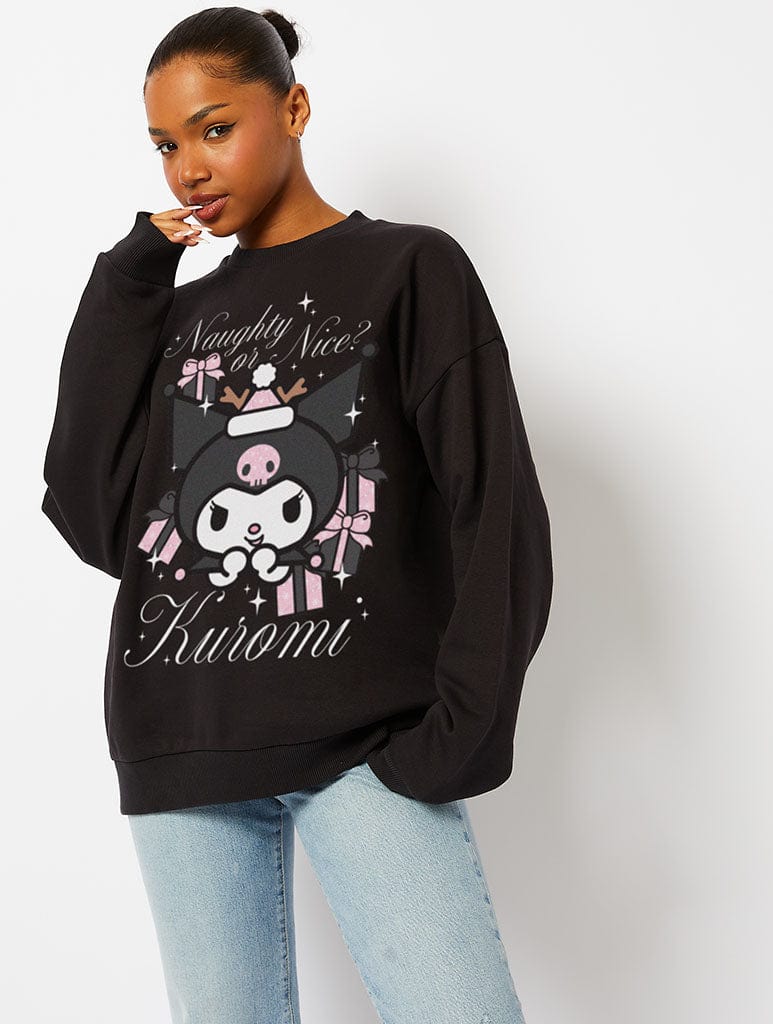 Hello Kitty x Skinnydip Kuromi Naughty or Nice Sweatshirt in Black - Image 1