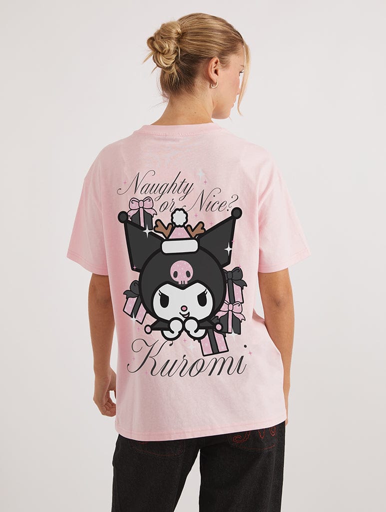 Hello Kitty x Skinnydip Kuromi Naughty Or Nice T-Shirt in Pink - Image 1
