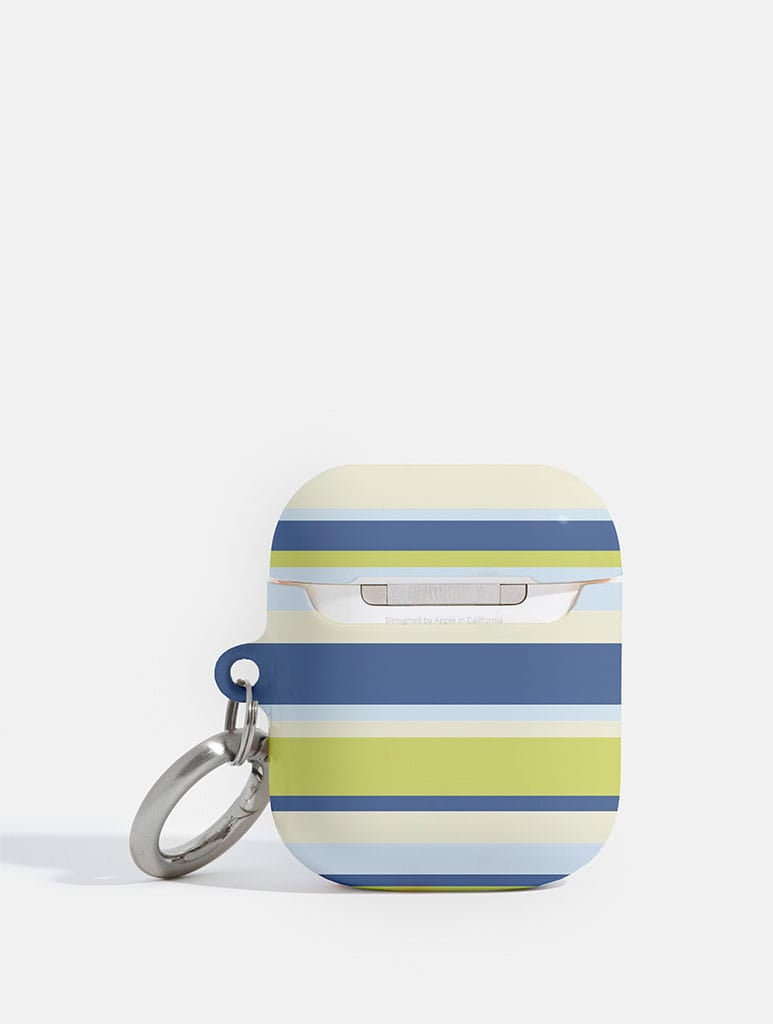 Horizontal Stripes Blue Green Beige Airpods Case - Image 2