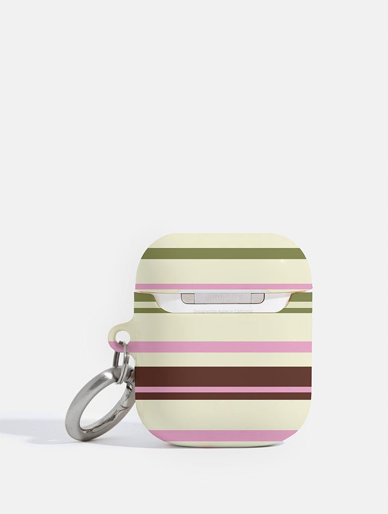 Horizontal Stripes Pink Green Brown AirPods Case