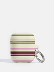 Horizontal Stripes Pink Green Brown AirPods Case