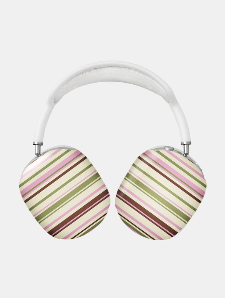 Horizontal Stripes Pink Green Brown AirPods Max Case in Gloss - Image 1