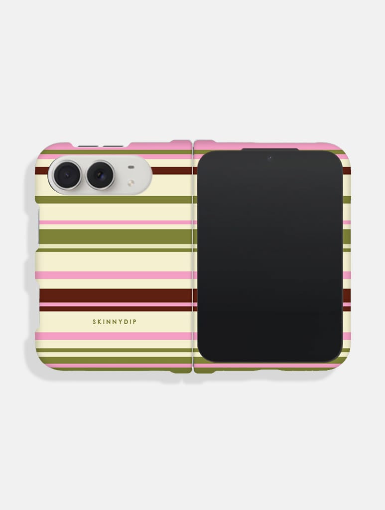 Horizontal Stripes Pink Green Brown Impact Resistant iPhone Duo Case - Image 1
