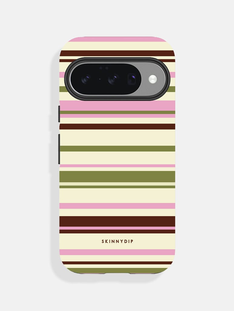Horizontal Stripes Pink Green Brown Ultra Protective Google Pixel Case - Image 1