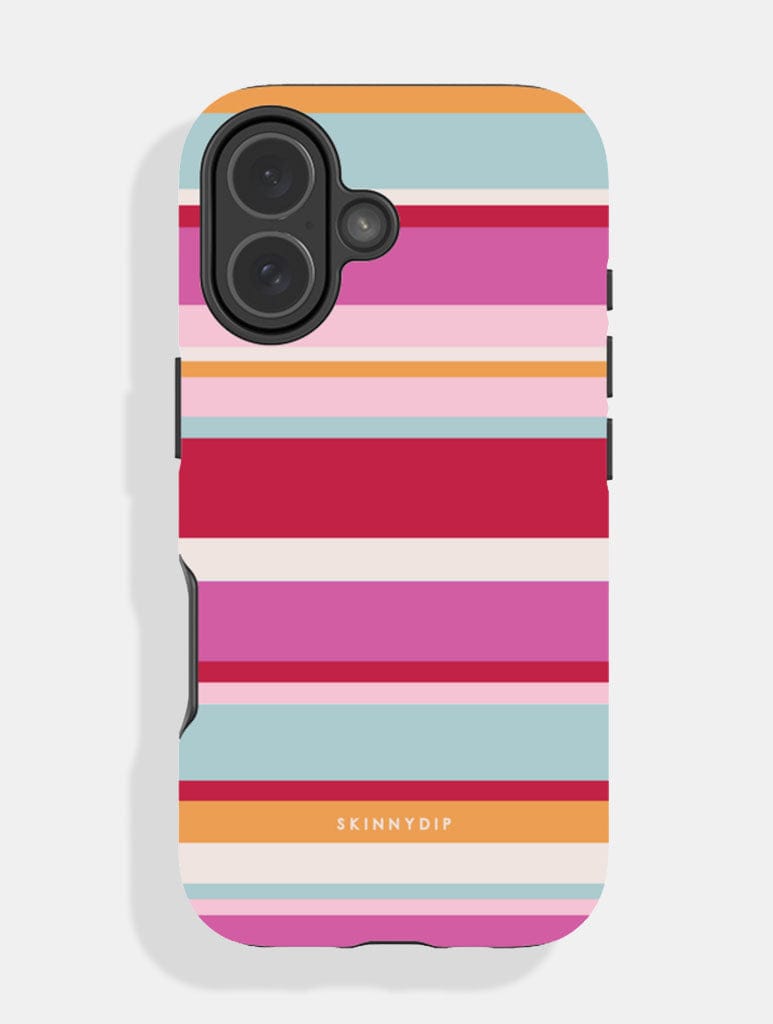 Horizontal Stripes Pink Red Orange Blue Ultra Protective iPhone Case - Image 1