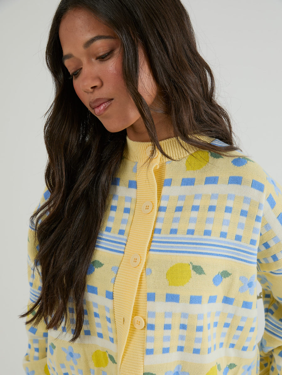 Lemon Yellow Stripe Knitted Cardigan