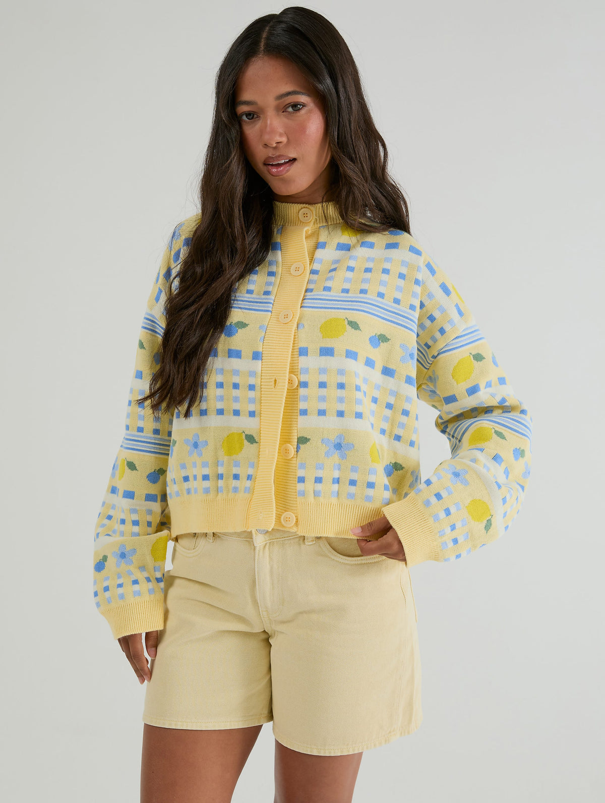 Lemon Yellow Stripe Knitted Cardigan - Image 5
