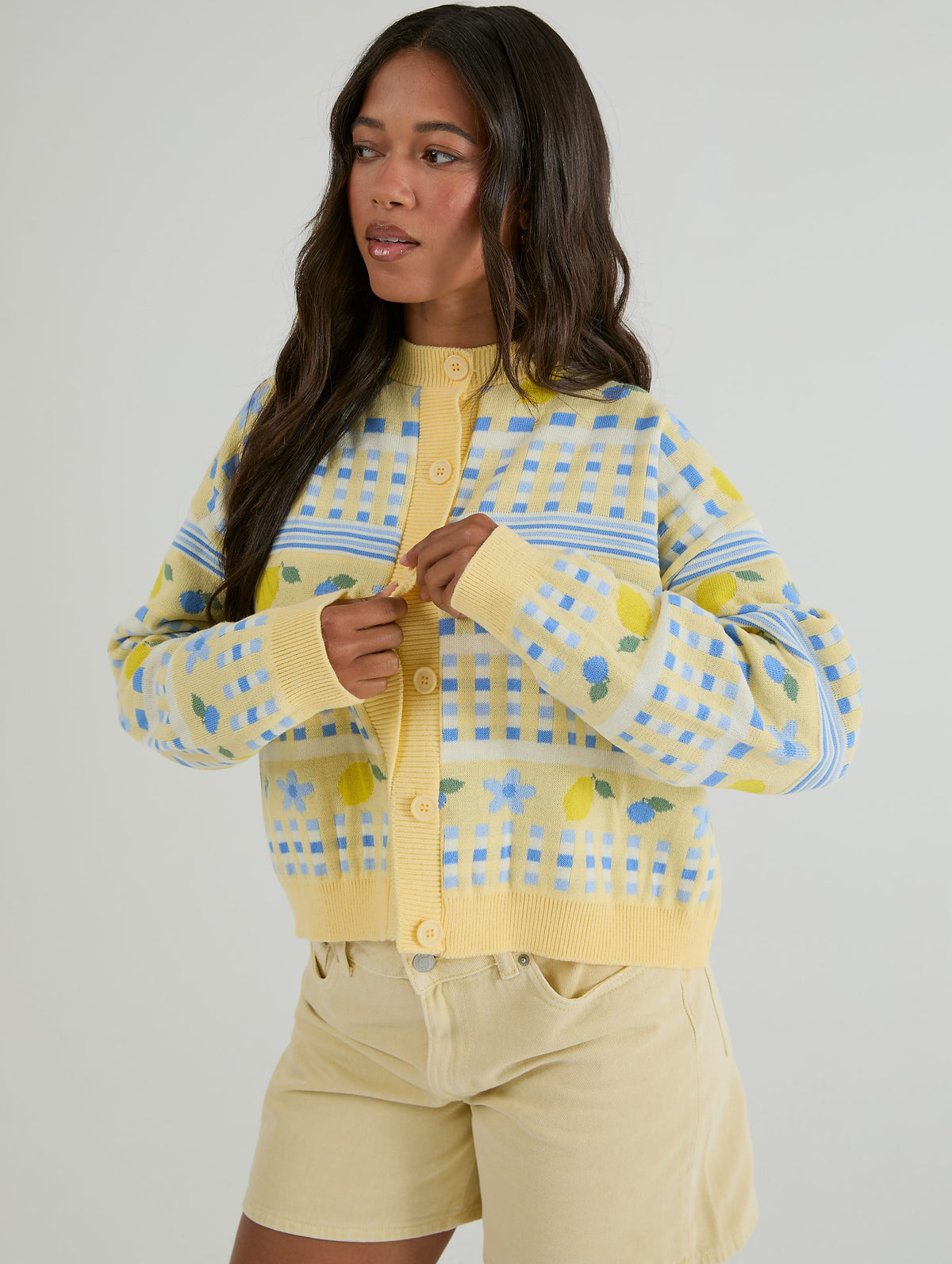 Lemon Yellow Stripe Knitted Cardigan - Image 4